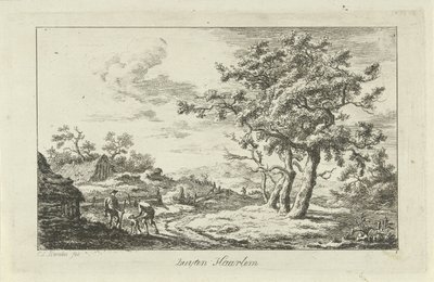 Caçadores com um cachorro em uma trilha Buyten Haarlem (título no objeto) Paisagens (a-f) (título da série) de Carel Lodewijk Hansen