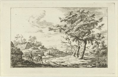 Caçadores com um cachorro em uma trilha Paisagens (a-f) (título da série) de Carel Lodewijk Hansen