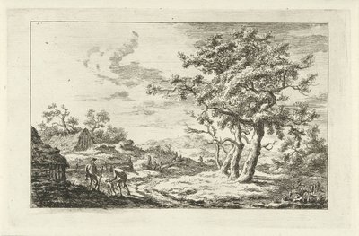Caçadores com um cachorro em uma trilha Paisagens (a-f) (título da série) de Carel Lodewijk Hansen