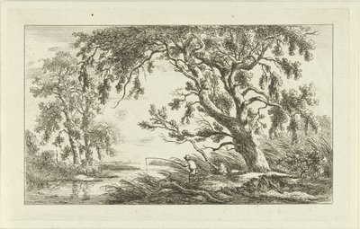 Pescador em uma paisagem fluvial Paisagens (a-f) (título da série) de Carel Lodewijk Hansen