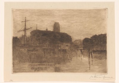 Vista do Nieuwe Haven em Dordrecht à noite de Carel Nicolaas Storm van 