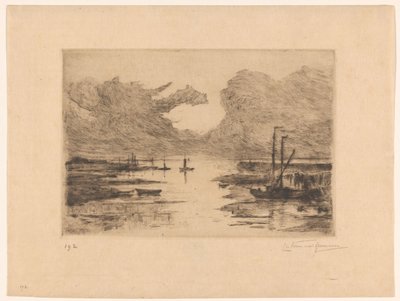 Porto de Bergen op Zoom na maré baixa Bergen op Zoom (título original) Sketching in Holland (título original da série) de Carel Nicolaas Storm van 