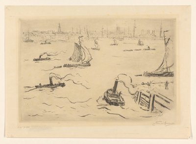 Rio com navios perto de uma cidade de Carel Nicolaas Storm van 