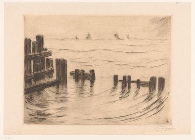 Seascape com quebra-mares em Vlissingen Brise-lames, Flessingue (título original) de Carel Nicolaas Storm van 