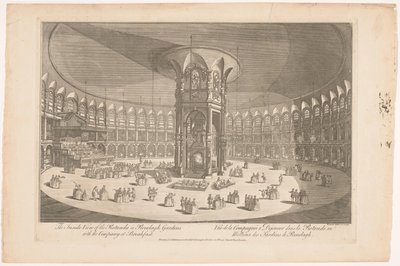 Vista do interior da Rotunda em Ranelagh Gardens, Londres, com uma empresa numa refeição
A vista interior da Rotunda em Renelagh Gardens com a empresa ao pequeno-almoço (título sobre o objecto) de Carington Bowles