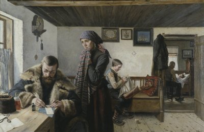 Visite um domicílio do doutor - Doctor Home Visit, de Aspelin, Karl (1857-1932). Óleo sobre tela. Dimensão : 137,5x212 cm. Nationalmuseum Stockholm de Carl Aspelin