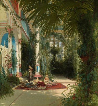 Alemão: Das Innere des Palmenhauses auf der Pfaueninsel bei Potsdam O interior da casa das palmeiras no Pfaueninsel perto de Potsdam de Carl Blechen