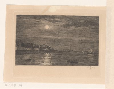 Aldeia junto à água, à luz da lua de Carl Bloch