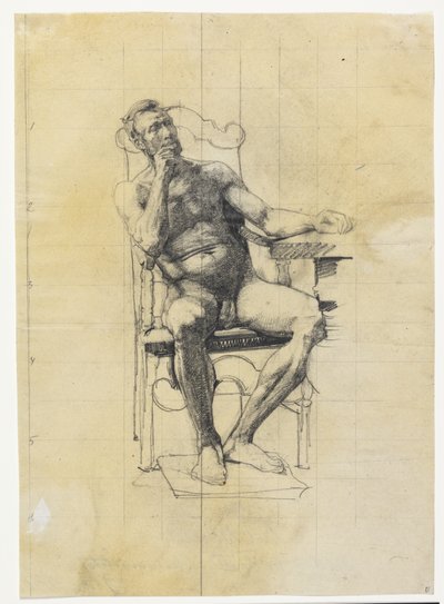 Figura modelo masculina. Estudo para a figura de Frederik III no retrato da Universidade 1887-89 de Carl Bloch
