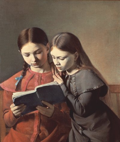 As irmãs do artista Signe e Henriette lendo um livro, 1826 de Carl Christian Constantin Hansen