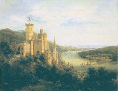 Vista do castelo de Stolzenfels no rio Reno de Carl Daniel Freydanck