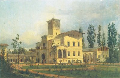 Vista para o edifício dos faisões perto do castelo de Charlottenhof de Carl Daniel Freydanck