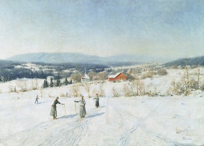 Paisagem com Esquiadores de Carl Edvard Diriks