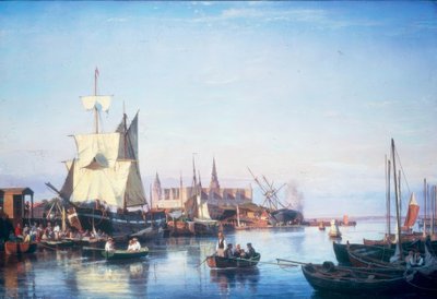 Porto de Helsingoer com castelo Kronborg de Carl Frederik Sorensen