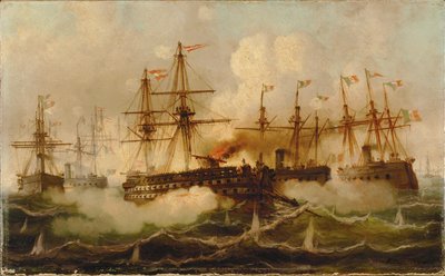 Batalha naval perto de Lissa ... (pintura sobre tela) de Carl Frederik Sørensen