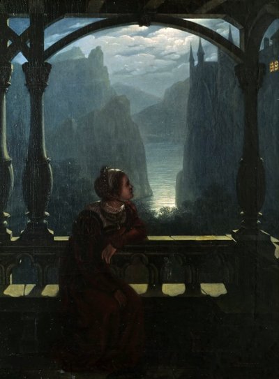 Castelo dos cavaleiros no luar, 1817. de Carl Friedrich Hampe