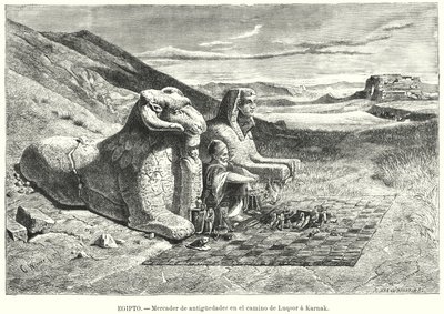 Vendedor de antiguidades na estrada de Luxor para Karnak, Egipto (litho) de Carl Friedrich Heinrich (after) Werner