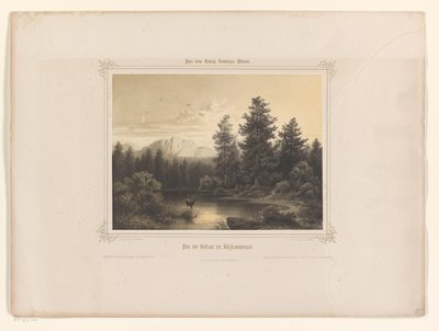 Vista de uma água em Salzkammergut Flus der Gossau im Salzkammergut (título no objeto) Álbum apresentado a Luís I da Baviera (título da série) Álbum de König-Ludwig (título da série) de Carl Friedrich Würthle