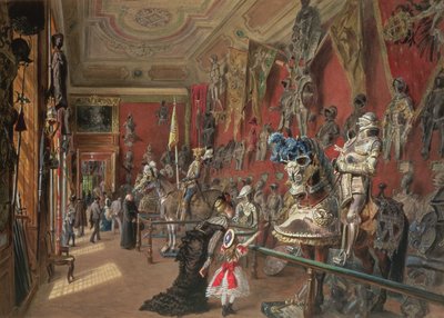 O segundo Armory Room na Galeria Ambraser do Lower Belvedere, 1875 (wc) de Carl Goebel