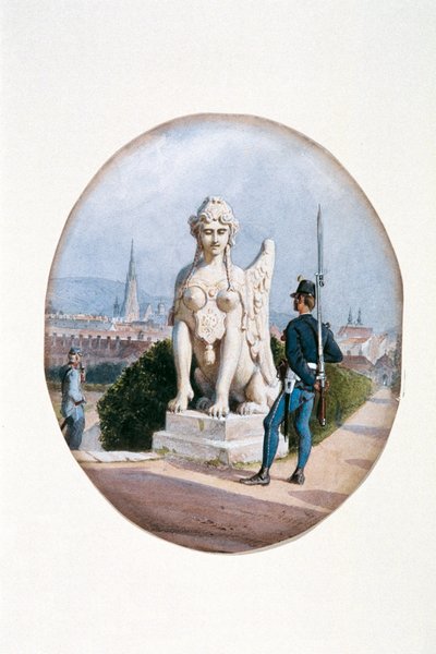 Um soldado de infantaria em serviço de sentinela em frente ao Belvedere Superior de Carl Goebel d. J.