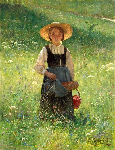 Rapariga num prado florido de Carl Gustaf Hellqvist