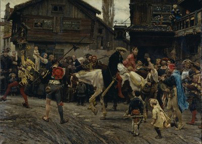Entrada ignominiosa de Peder Sunnanvader e mestre Knut em Estocolmo em 1526, 1879 de Carl Gustaf Hellqvist