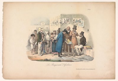 Barraca do livreiro em Nápoles Le Bouquiniste Napolitain (título no objeto) Cenas de gênero em Nápoles (título da série) Cenas populares de Nápoles e douze Tableaux (título da série) de Carl Gustaf Hjalmar Mörner