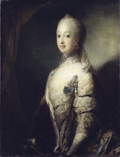 Sophie Madeleine de Danemark, reine de Suede et de Finlande - Retrato de Sophia Magdalena da Dinamarca (1746-1813), rainha da Suécia, de Pilo, Carl Gustaf (1711-1793). Óleo sobre tela de Carl Gustaf Pilo