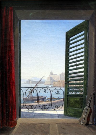 Alemão: Balkon in Neapel Quarto com varanda e vista para o Golfo de Nápoles de Carl Gustav Carus