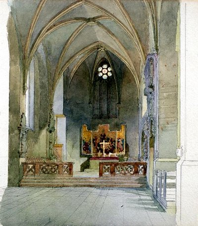 Um interior de igreja (aguarela sobre papel) de Carl Haag