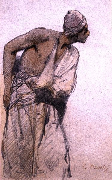 Um camponês árabe (lápis e lavagem a aguarela sobre papel) de Carl Haag