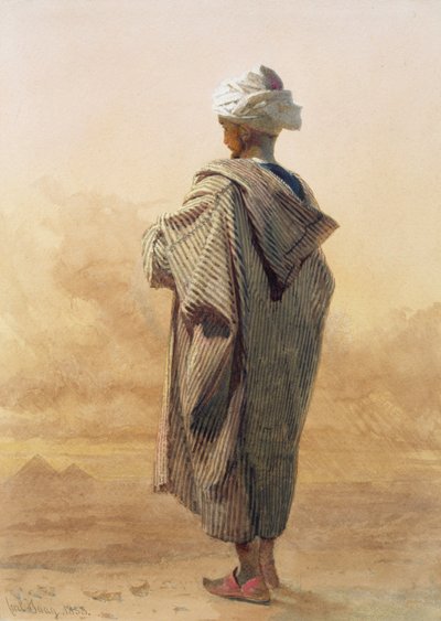 Cairo, um árabe ao anoitecer antes das Pirâmides de Carl Haag