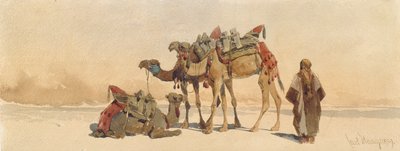 Descansando com três camelos no deserto, 1859 de Carl Haag