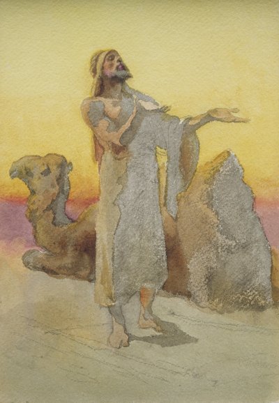 Estudo de um árabe rezando no deserto com seu camelo de Carl Haag