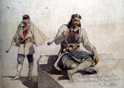 Estudo de duas figuras, ambas fumando cachimbos de Carl Haag