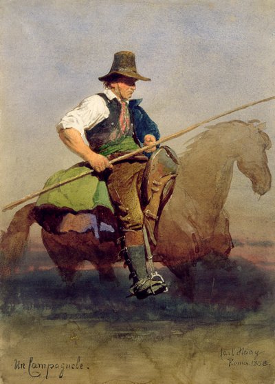 &39;A Campagnole&39;, um camponês romano a cavalo, 1858 de Carl Haag