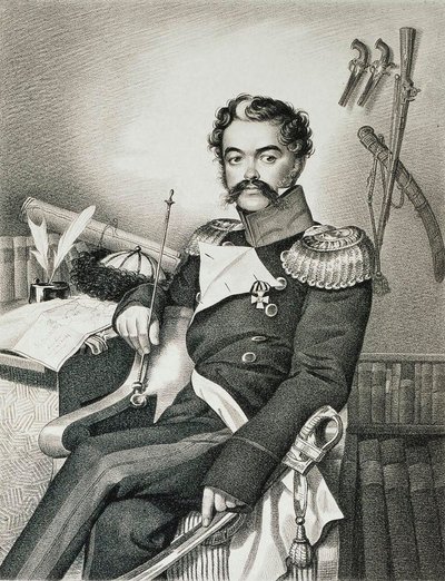 Retrato de Denis Davydov 1784-1839, soldado e poeta, início do século XIX. de Carl Hampeln von