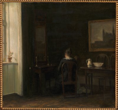 Interior com a esposa do artista Emilie Heise de Carl Holsoe