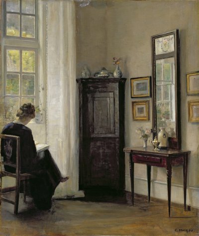 Interior com leitura de mulher de Carl Holsoe