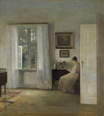 The Reader par Holsoe, Carl (1863-1935), - Óleo sobre madeira, 70x62,5 - Colecção Privada de Carl Holsoe