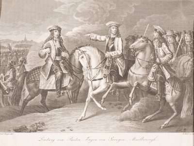 Margrave Ludwig Wilhelm de Baden-Baden, Príncipe Eugene de Savoy e John Churchill, Duque de Marlborough de Carl Joseph Geiger