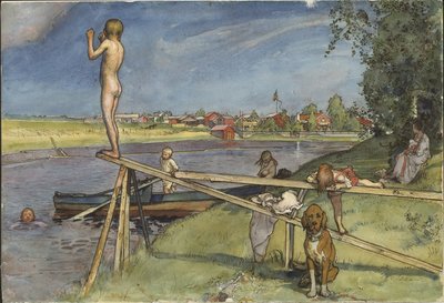 Um agradável local para banhos. De Um lar (26 aguarelas) de Carl Larsson