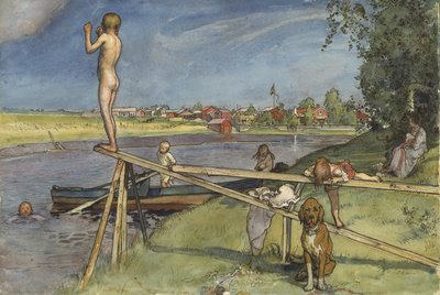 Um agradável local de banho, da série A Home, c.1895 (wc no papel) de Carl Larsson