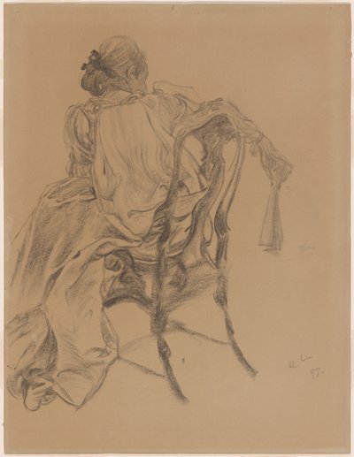 Uma elegante dama do século XVIII segurando um leque de Carl Larsson