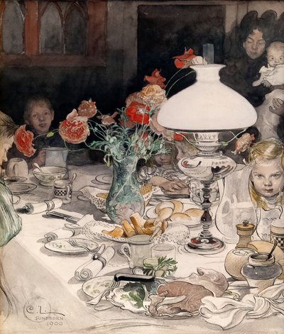 Ao redor da lâmpada da noite de Carl Larsson