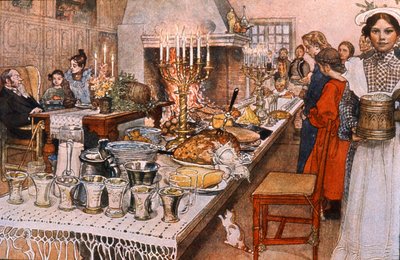 Ceia de Natal na Suécia, início do século XX (ilustração) de Carl Larsson