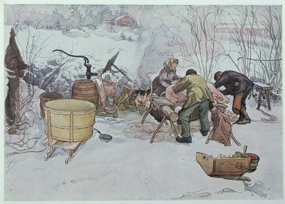 &39;Killing the Pig&39;, ilustração para &39;My Little Farm&39;, publicado na Suécia, 1904 de Carl Larsson