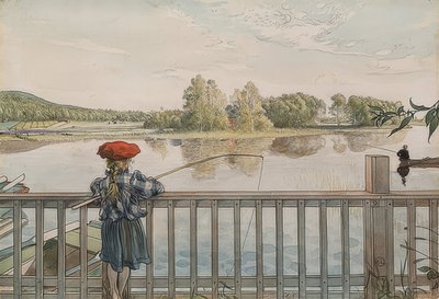 Lisbeth pescando. Por volta de 1895 de Carl Larsson