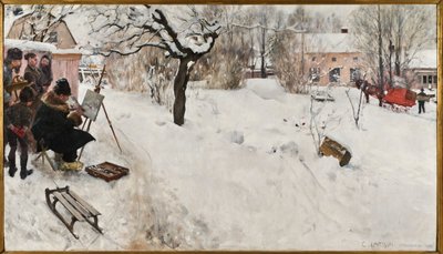 Pintor ao ar livre. Motivo de inverno da Åsögatan 145, Estocolmo de Carl Larsson