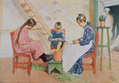 Descascar ervilhas, bar. em &39;Lasst Licht Hinin&39; (&39;Deixe entrar mais luz&39;), 1909 de Carl Larsson